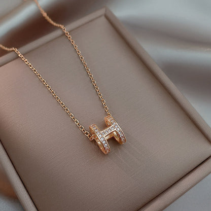 Full diamond zircon letter H necklace
