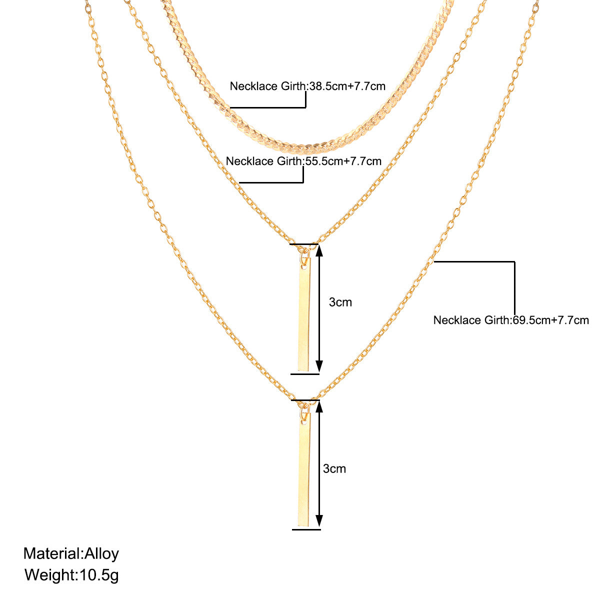 Triple Layer Bar Pendant Necklace