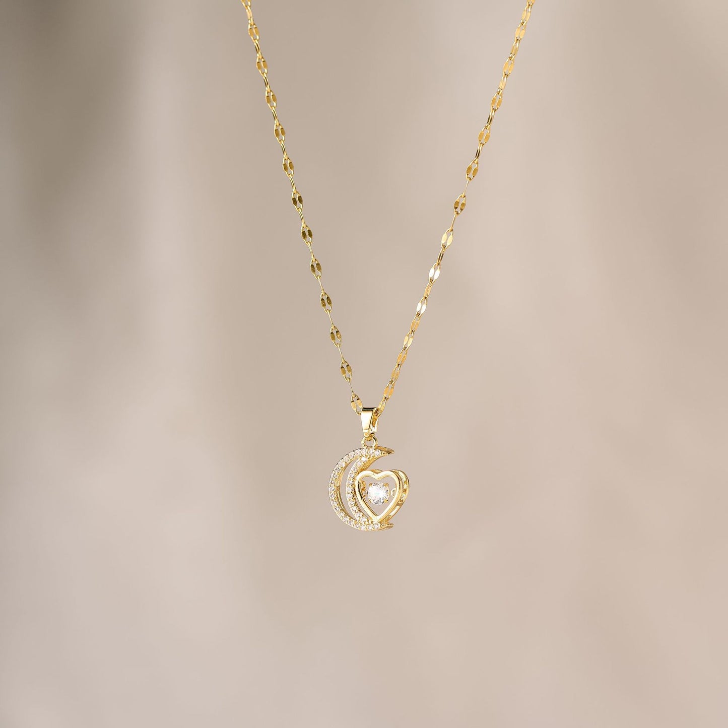 Gold Plated Moon & Heart Necklace