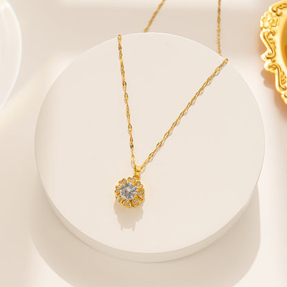 Colar com pingente de zircão giratório de coração em tom frio - Design de aço titânio de alta qualidade 