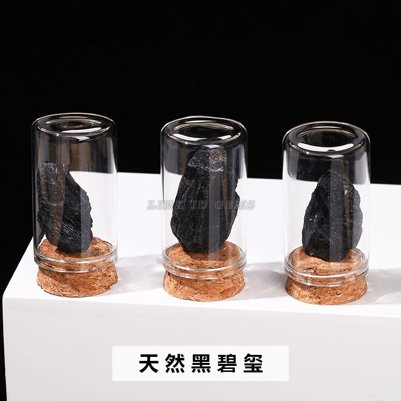 Botella de los deseos con muestra de mineral de roca de cristal 