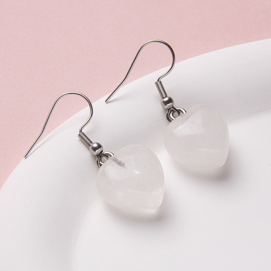 Brincos de coração de cristal em aço inoxidável 