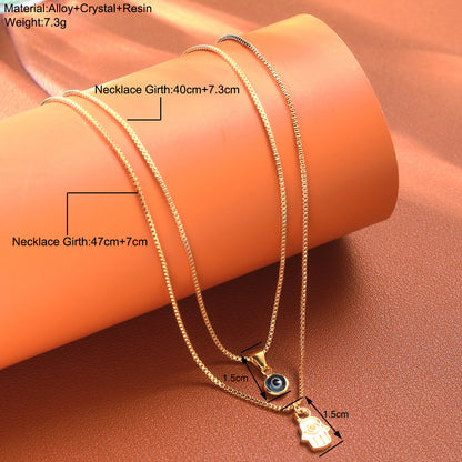 Evil Eye Palm Necklace Gold 2-Piece Set