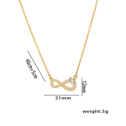 Colar de coração simples e elegante em formato de 8 com zircão, presente versátil para mulheres 