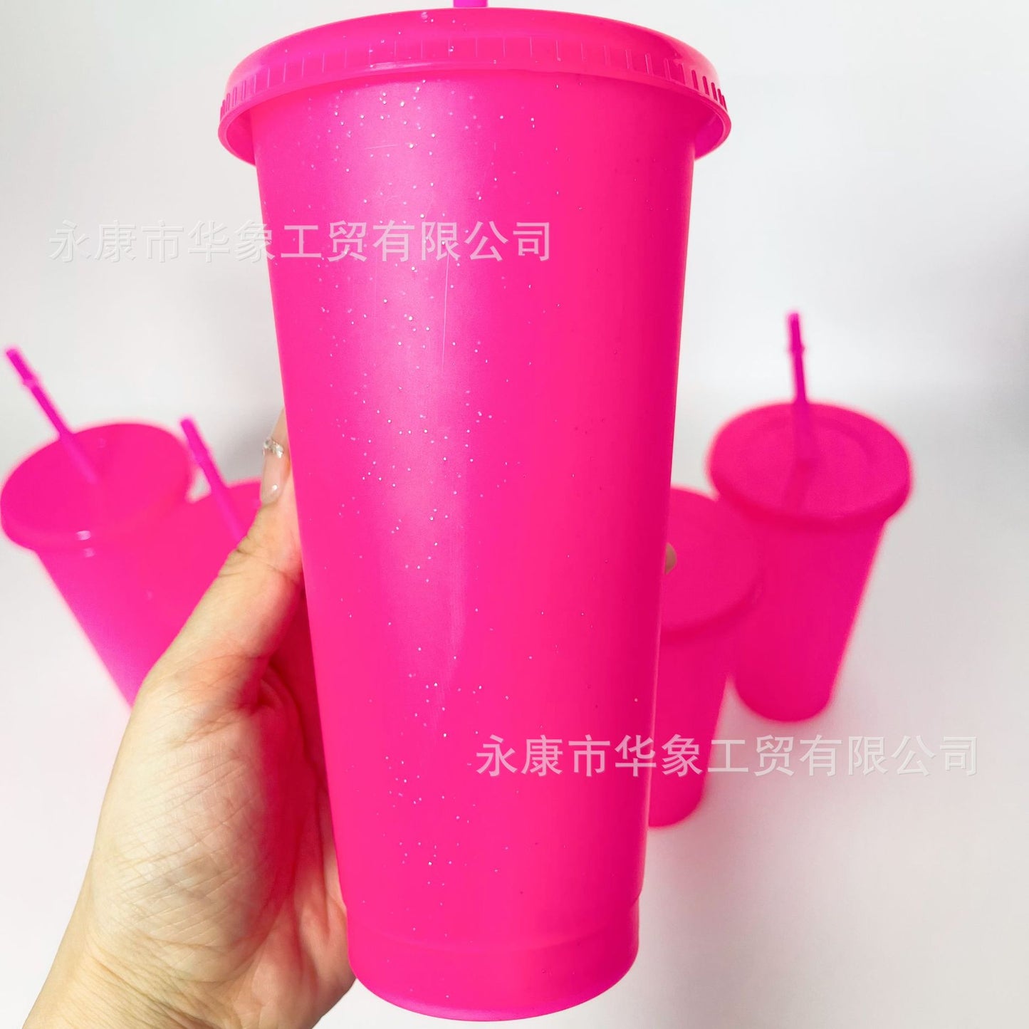 Glitter straw cup, large capacity pp plastic cup