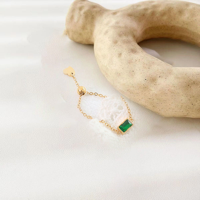 Women's 18K Gold-Plated Titanium Steel Ring with Green Zircon (Adjustable)