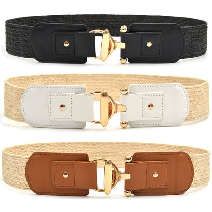 Belt women's wide straw weaving