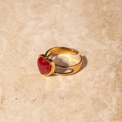 Red agate heart ring