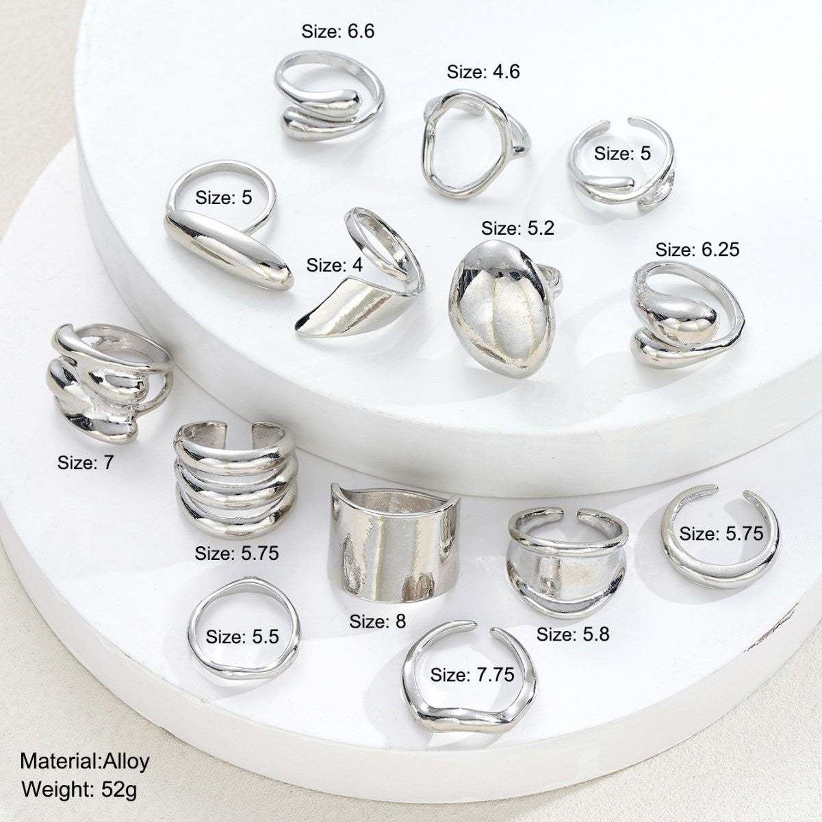 Geometric Curved Ring 14-Piece Set