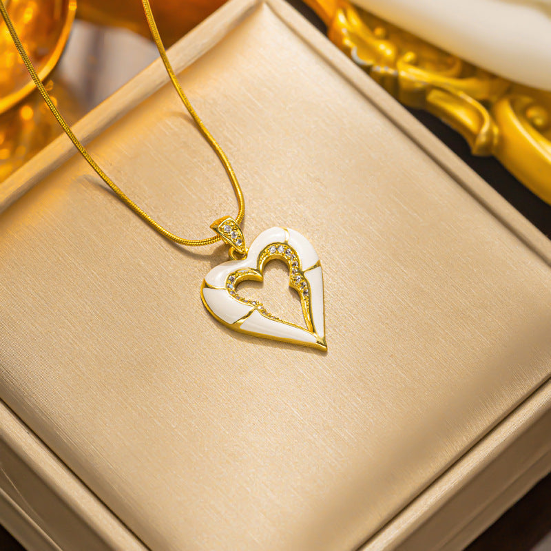 18K Gold-plated Titanium Snake Bone Chain Heart Pendant
