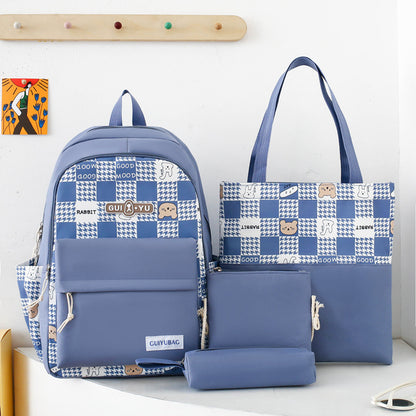 4-piece school bag large capacity canvas backpack