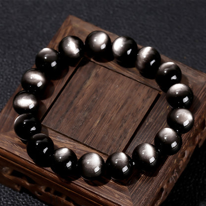 8A Natural Eyes Silver Obsidian Bracelet