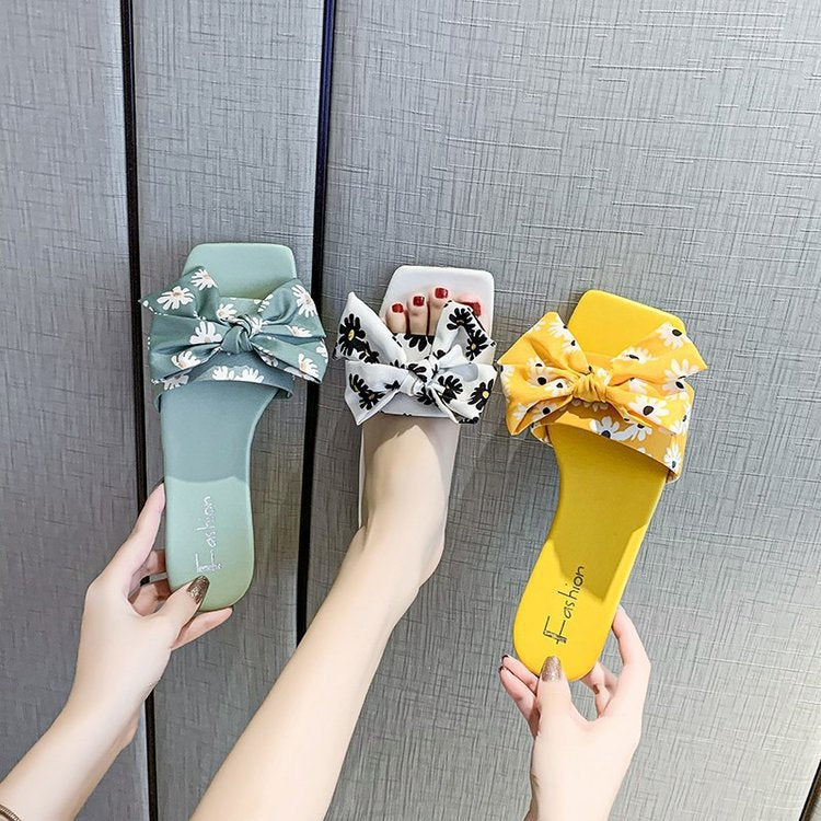 Shoe bow cute outer one-word slippers