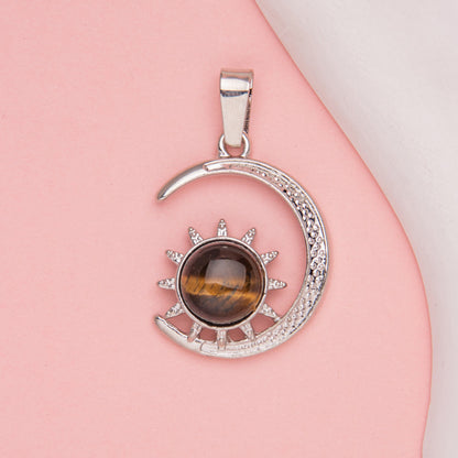 Crystal Agate Moon Sun Alloy Inlay Pendant