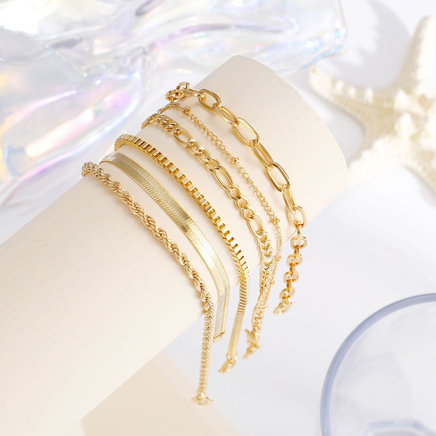 6-Piece Gold Chain Anklet Set