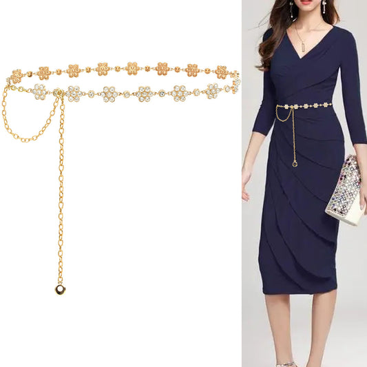 Rhinestone inlaid fine metal belt