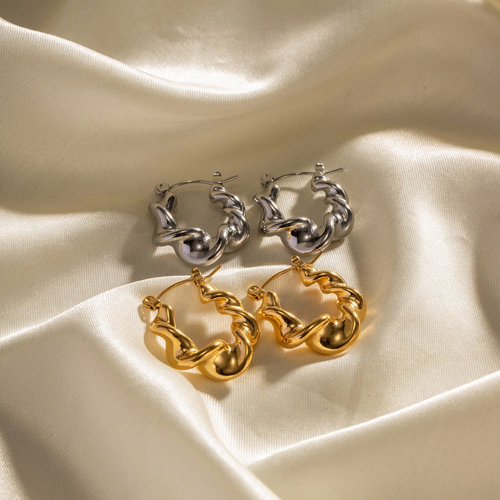 Stainless Steel Twisted Hoop Earrings