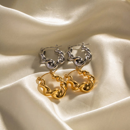 Stainless Steel Twisted Hoop Earrings