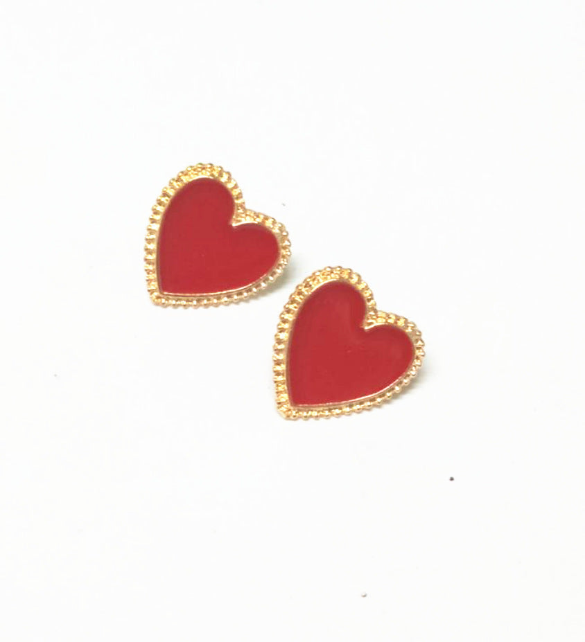 Korean Peach-Heart Red Titanium Steel Stud Earrings