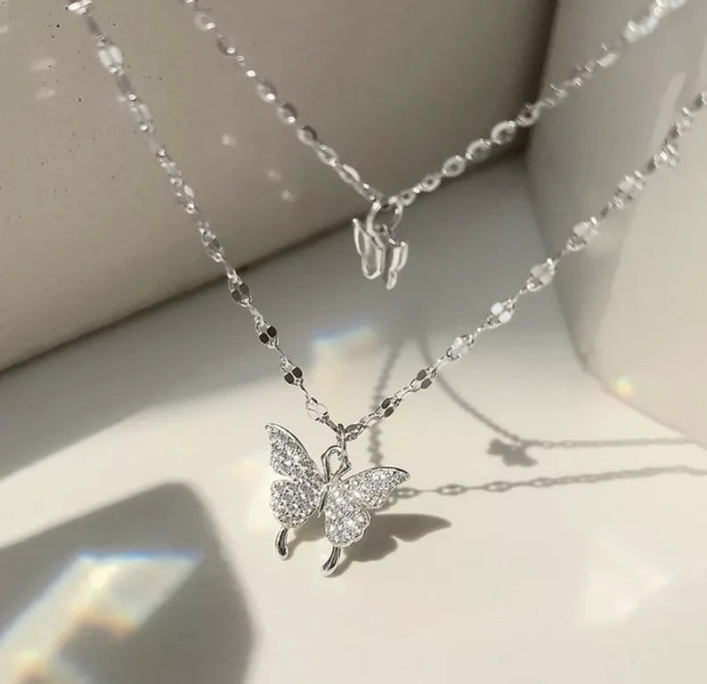 Double Butterfly Pendant Necklace