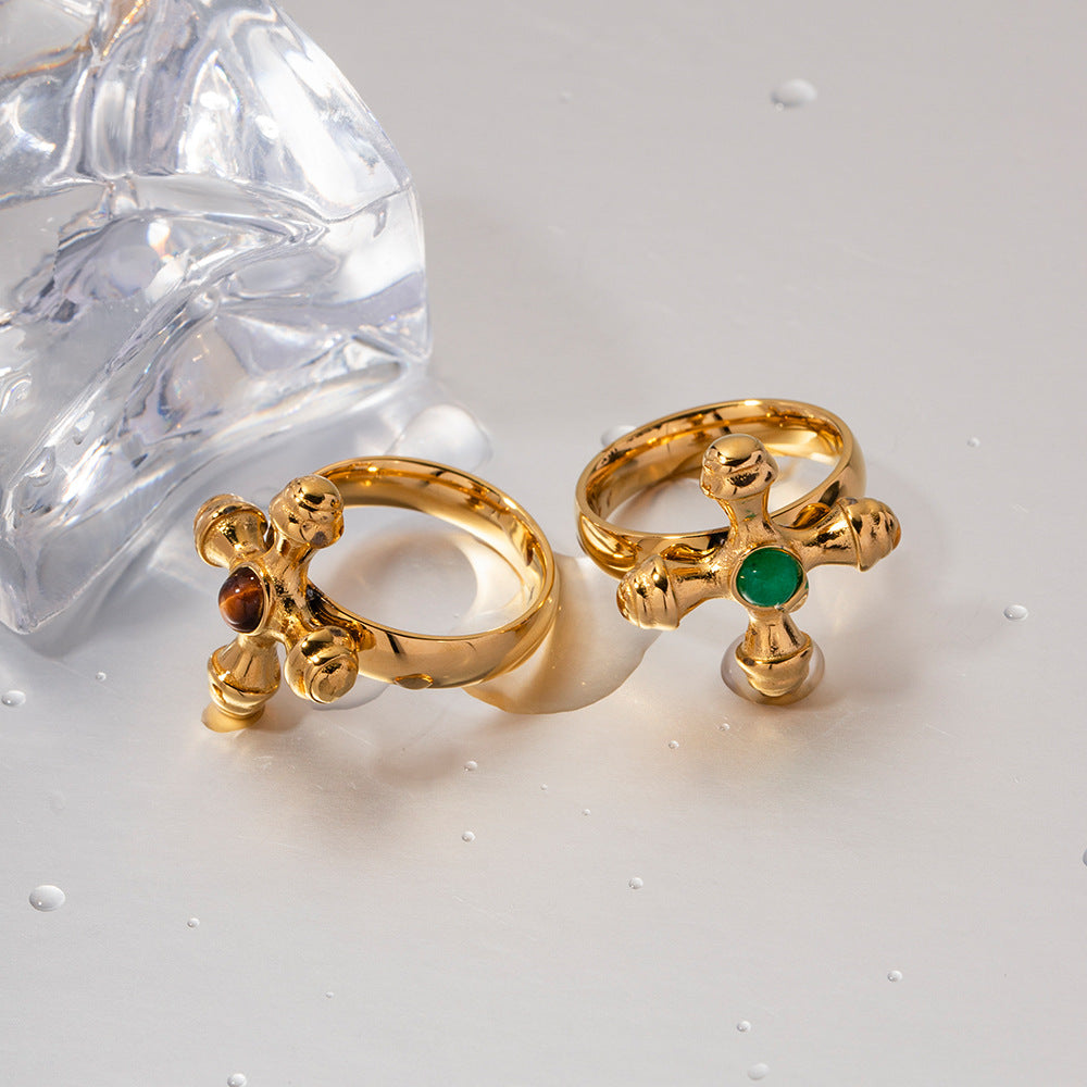 Anillo cruz piedra fina 