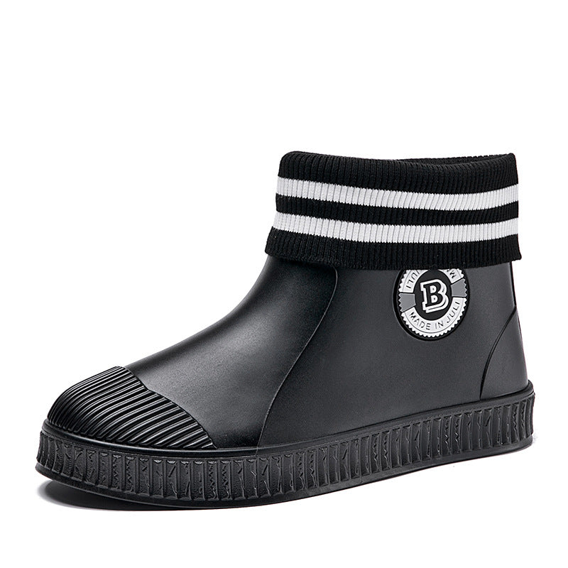 Fleece rain shoes short tube to keep warm