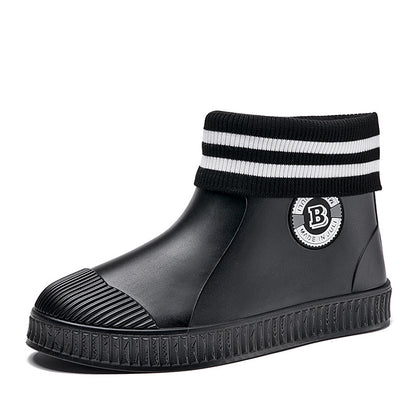 Fleece rain shoes short tube to keep warm