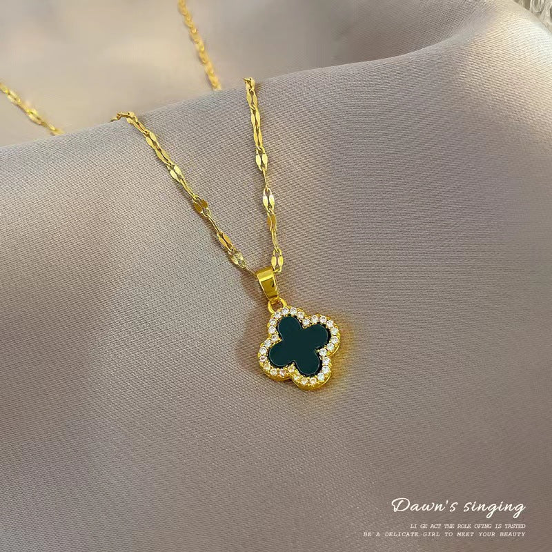 Gold Luxury Clover Necklace, Dual-sided Design, 18k Gold Plated