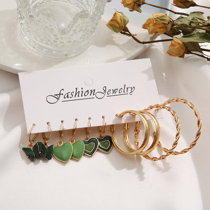 5-piece set of heart earrings metal C-shaped earrings