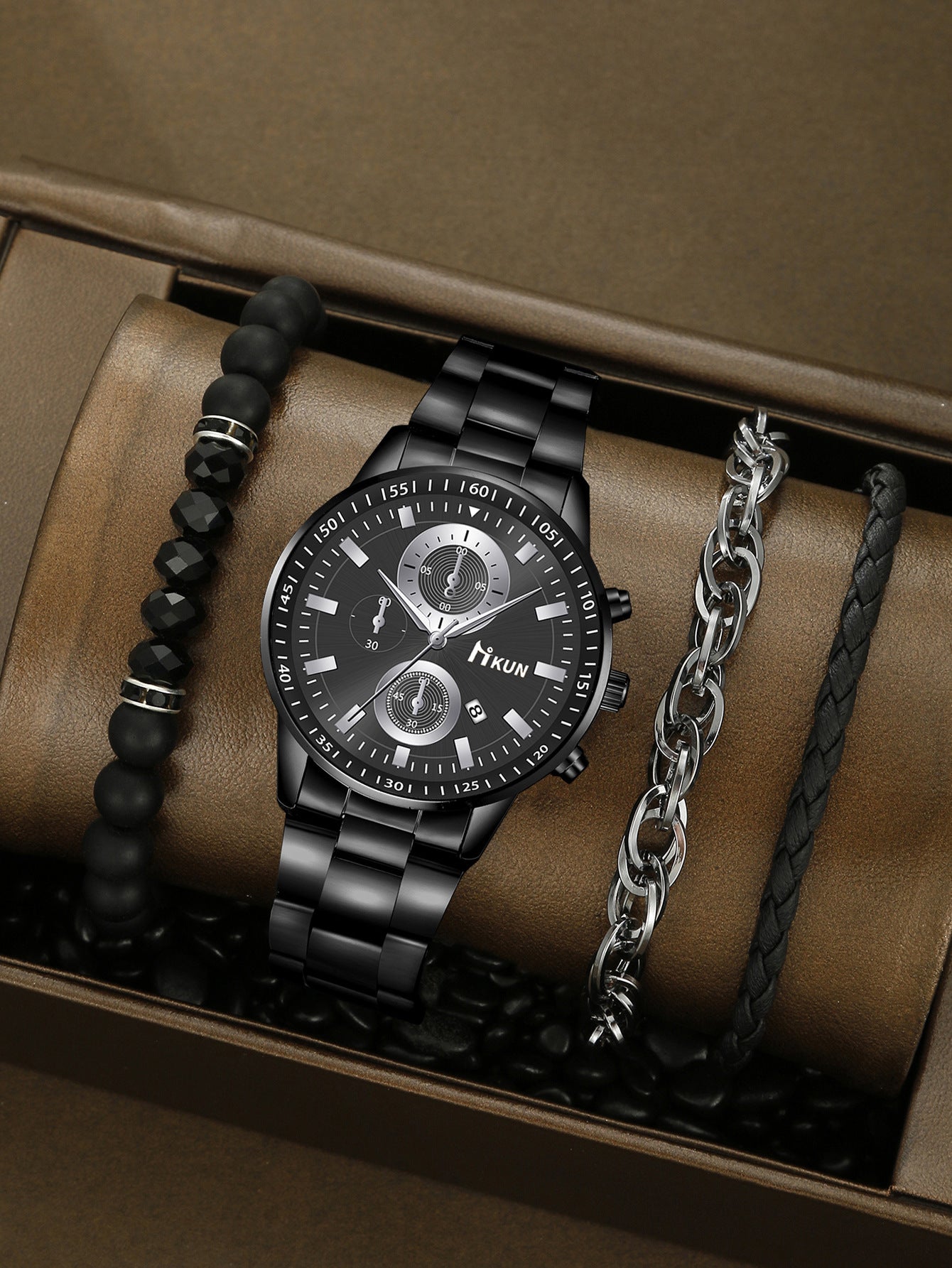 Trendy Beaded Men's Watch Set