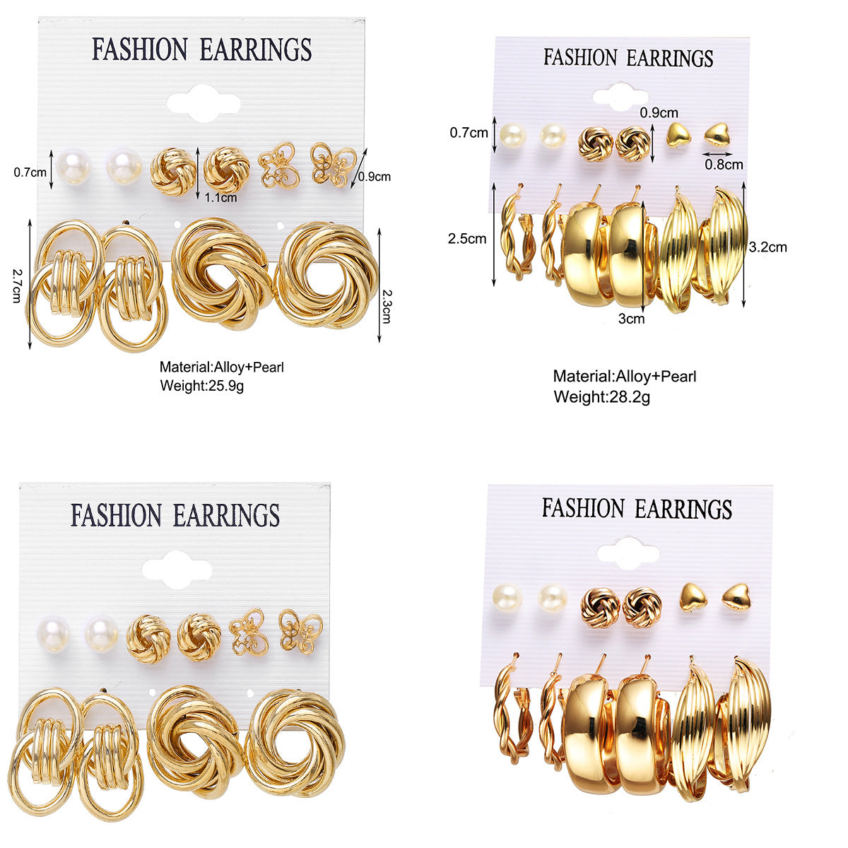 Twisted Peach Heart Stud Earring Set (11-piece)