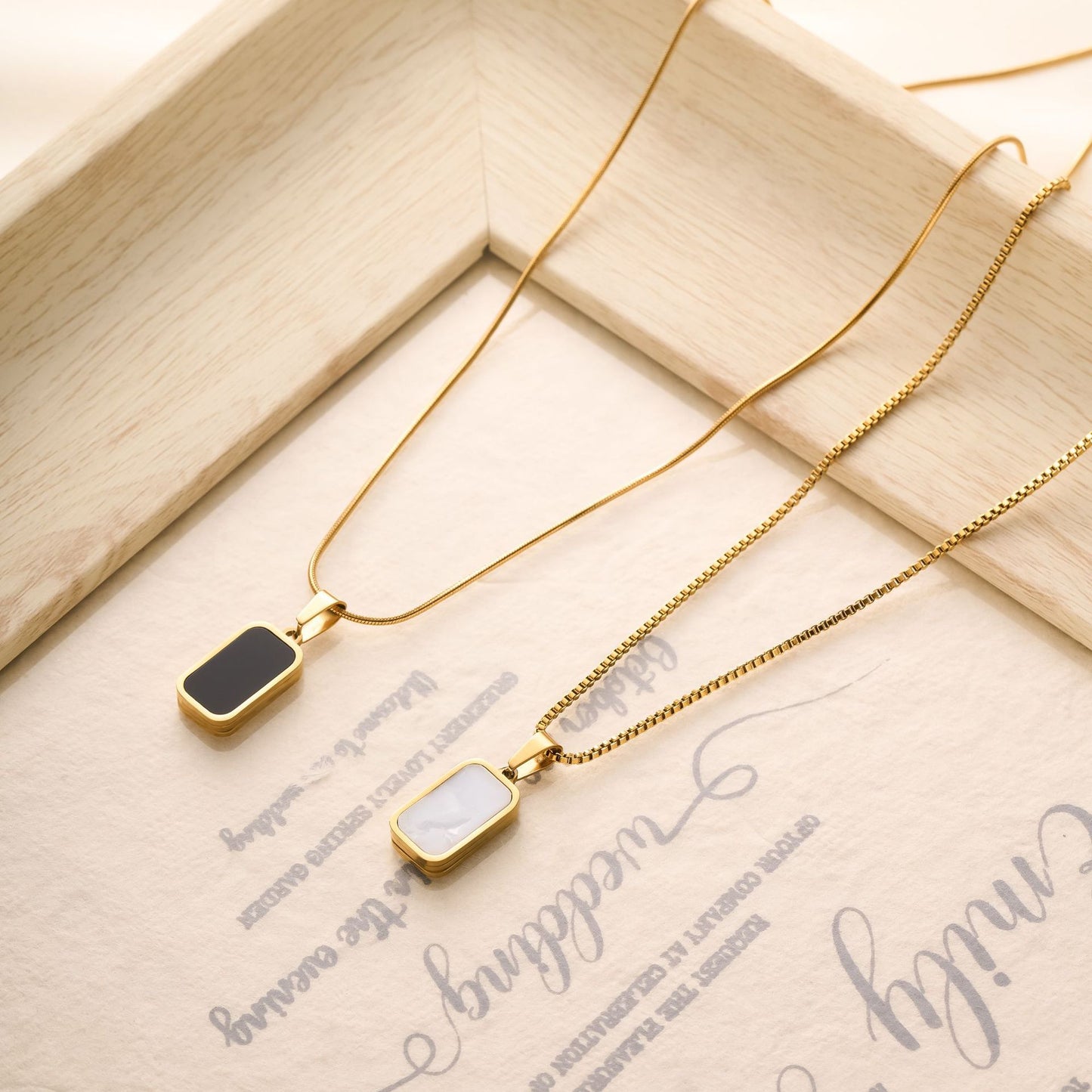 Titanium Steel Black & White Square Necklace