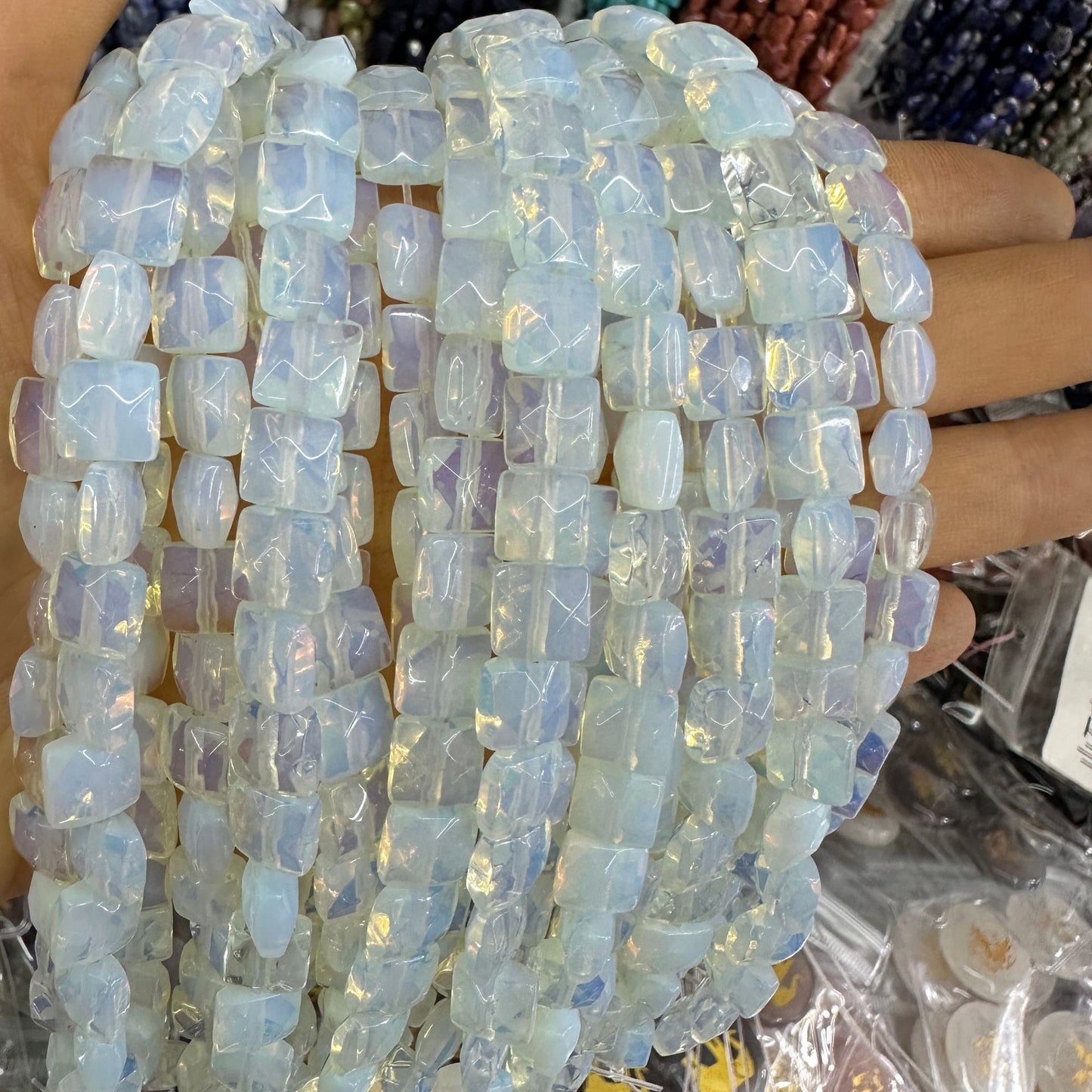 8*8MM 25pcs/string natural stone cut square loose beads