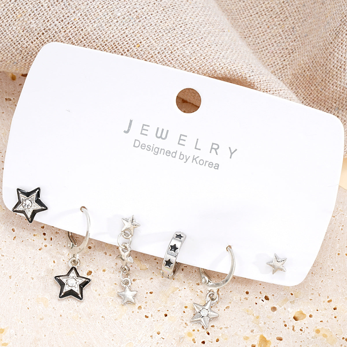 Sweet Cool Star Rhinestone Earring Set (6-Piece)