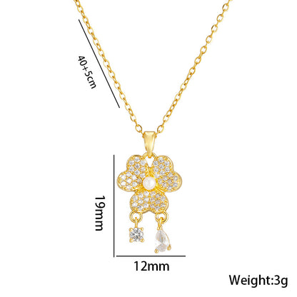 Chic Pearl Fringe Stainless Steel Necklace with Zircon Pendant