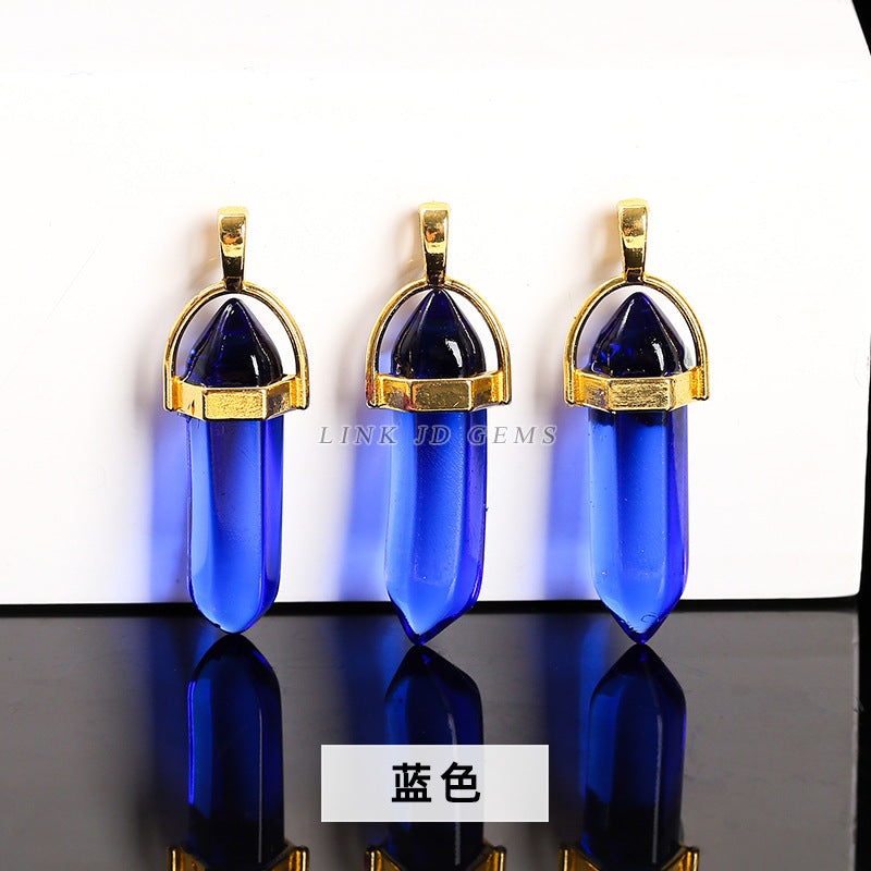 Colorful glass hexagonal column pendant