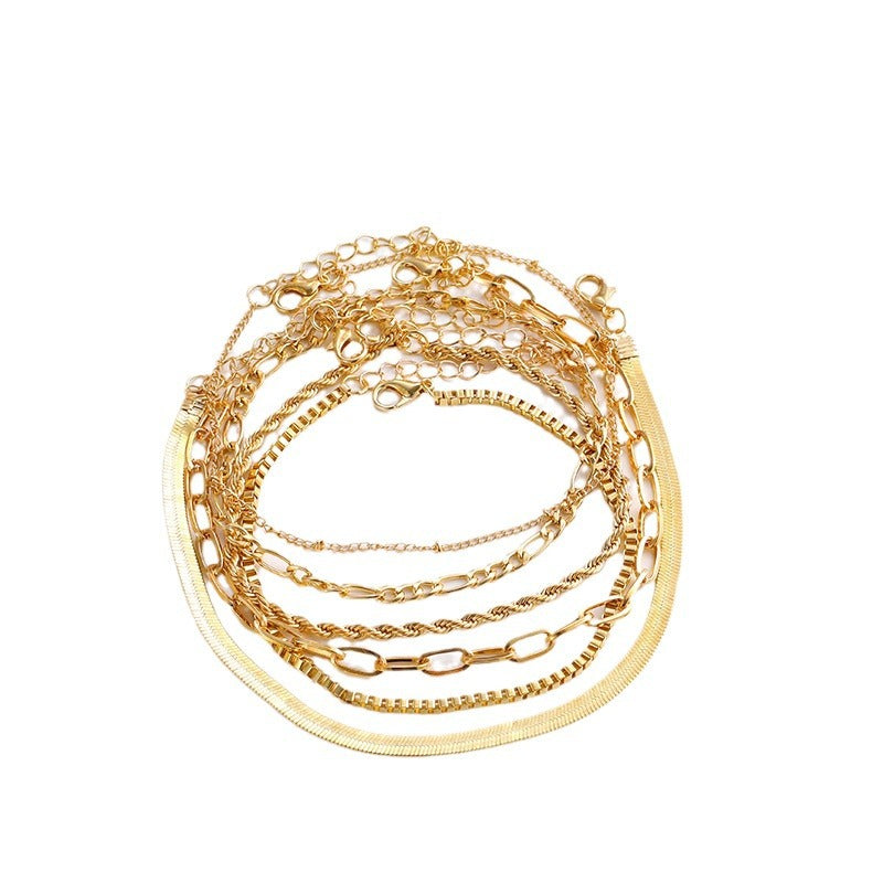 6-Piece Gold Chain Anklet Set