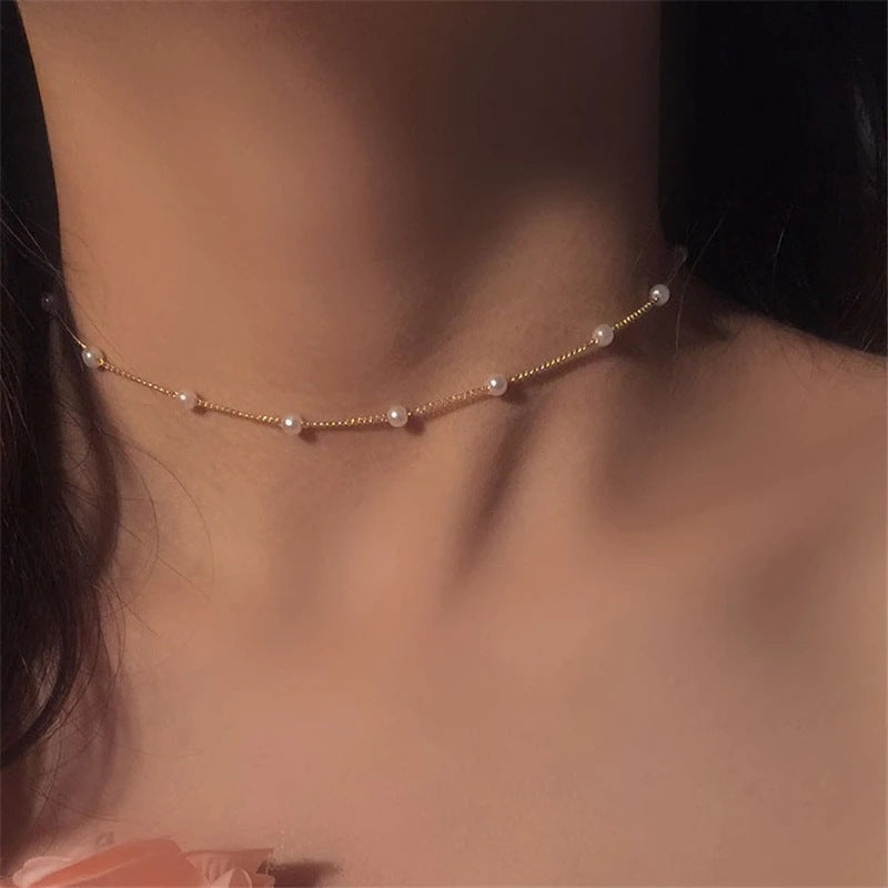 Inlaid Pearl Choker Necklace