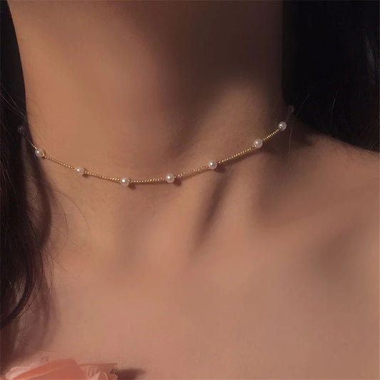 Inlaid Pearl Choker Necklace