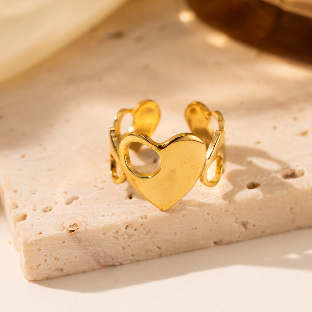 18K Gold Titanium Steel Heart Ring