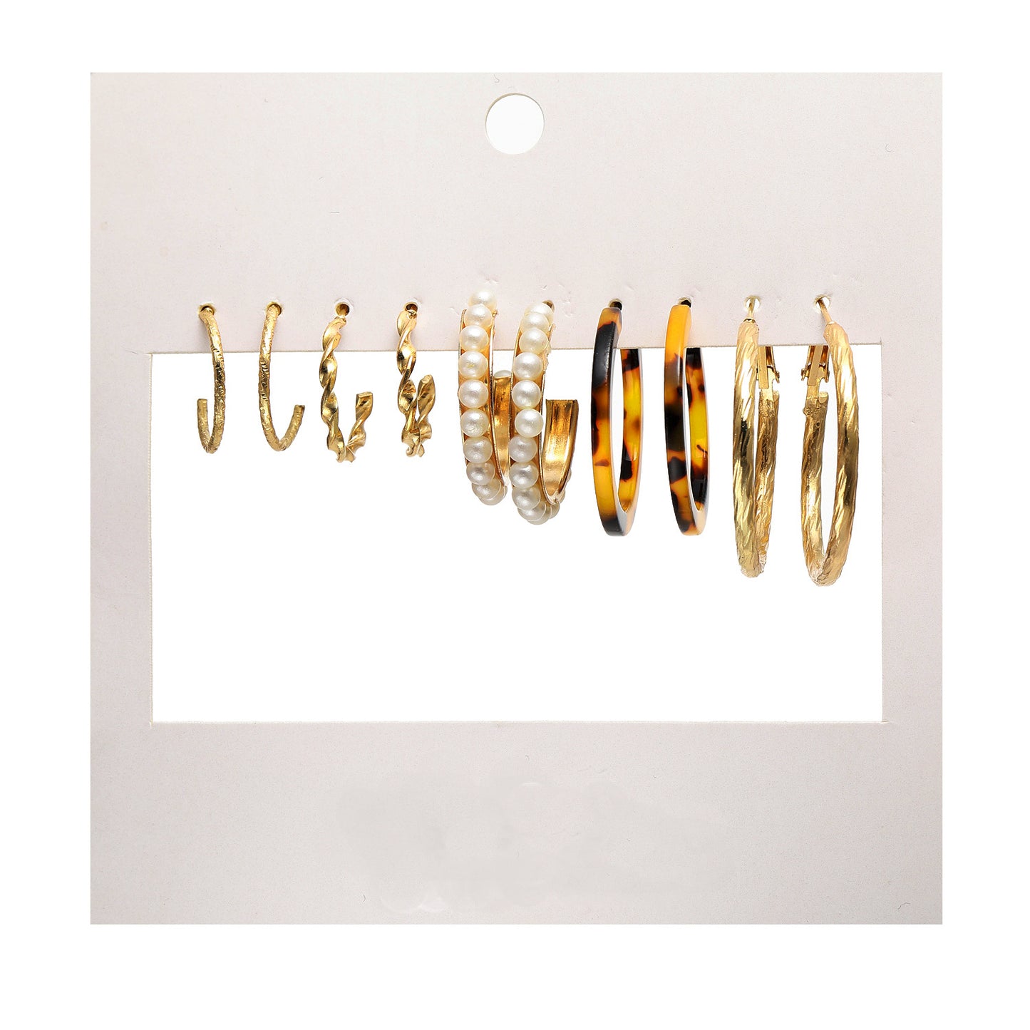 Retro Pearl & Acrylic Earring Set (5-Piece)