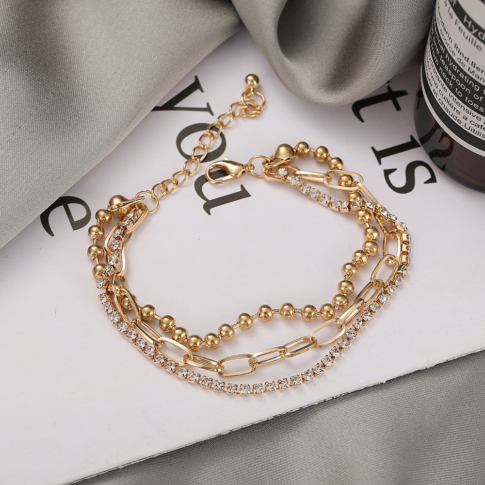 Tobillera multicapa personalizada con diamantes de imitación para mujer 