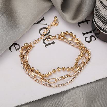 Tobillera multicapa personalizada con diamantes de imitación para mujer 