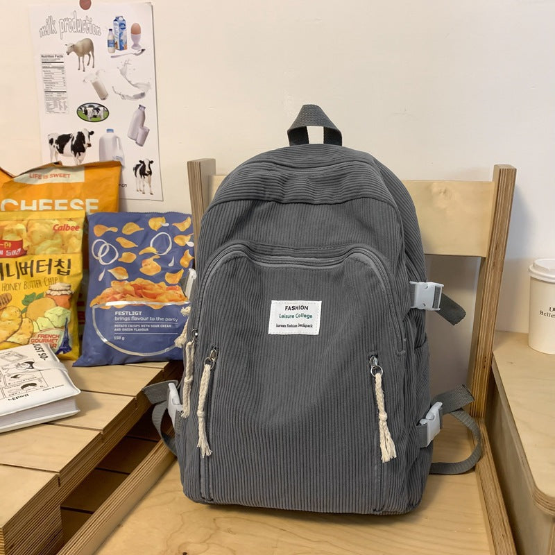Corduroy girls schoolbag backpack