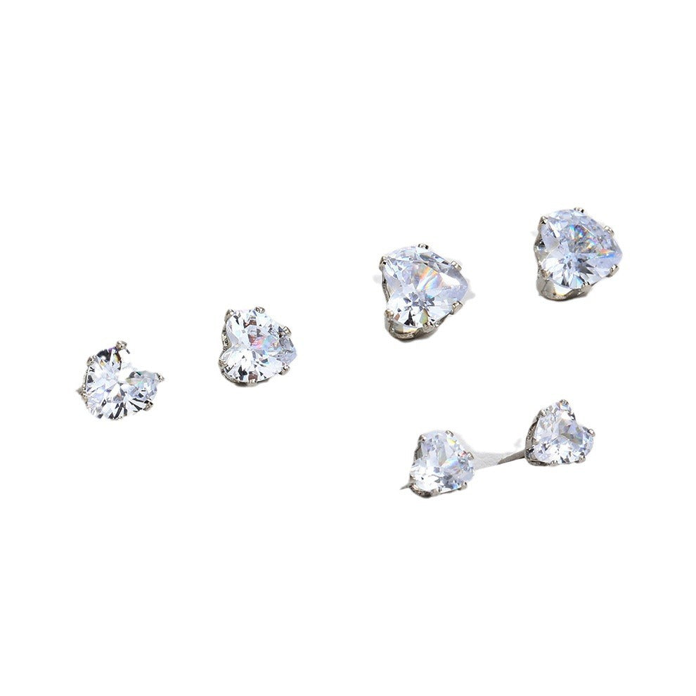 3 pairs of rhinestone earrings, small heart earrings