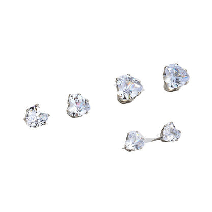 3 pairs of rhinestone earrings, small heart earrings
