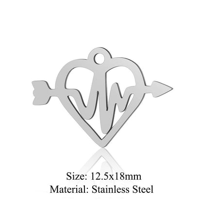 5 pcs/pack, love electrocardiogram, titanium steel pendant, peach heart DIY.