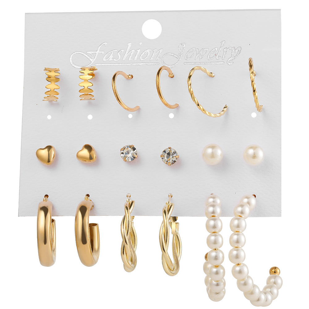20 Pairs Imitation Pearl Zircon Earring Set