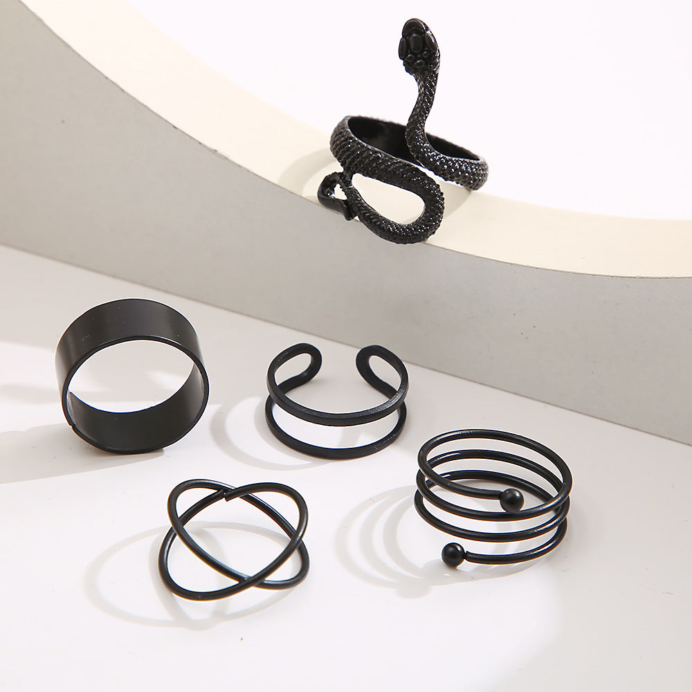 Black Knuckle Ring Set 5 Piece Set