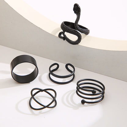 Black Knuckle Ring Set 5 Piece Set